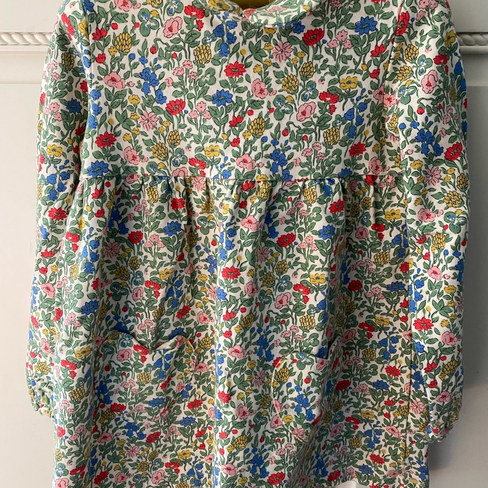 Mini Boden Cream Floral Long-Sleeve Tee with Red, Blue & Pink Blooms